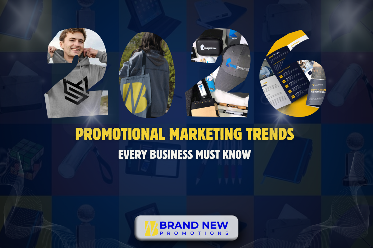 Promotional marketing trends 2026 featuring eco-friendly branded merchandise and modern promotional products